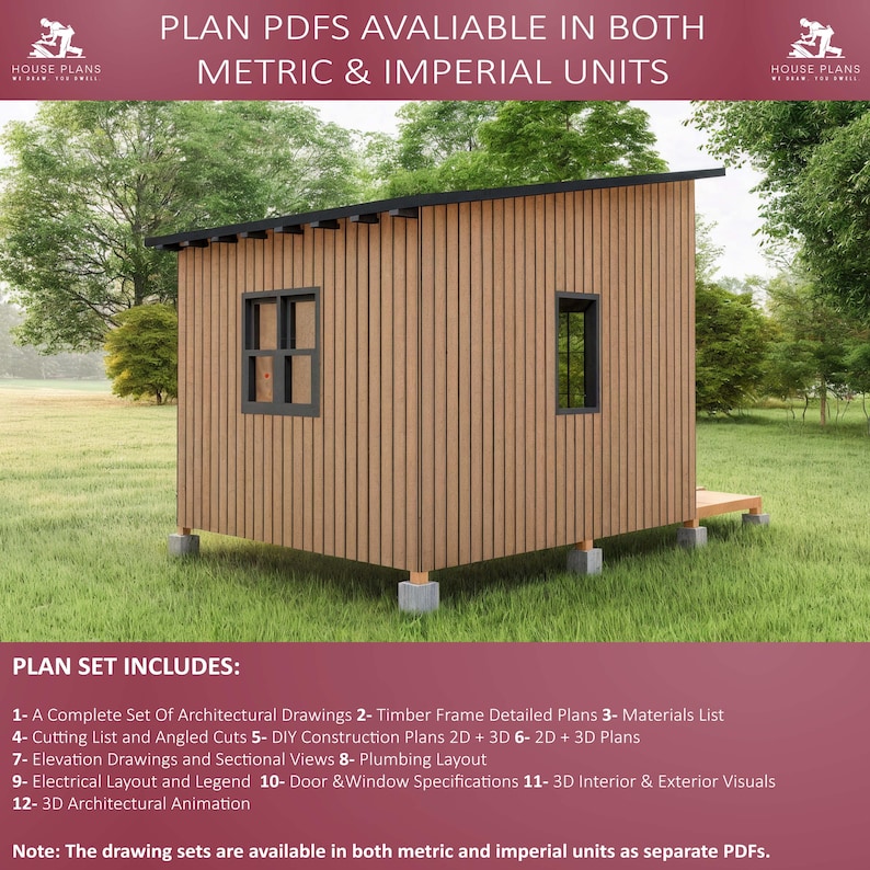 Small Cabin Plans 10x12, Tiny Home Plans, Shed DIY Plans, Guest House ...