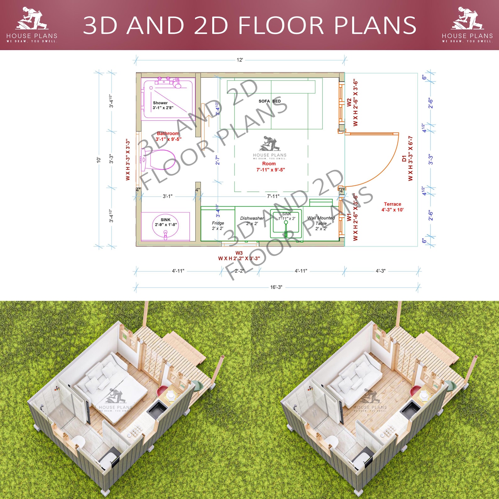 Modern Cottage House Plan 10x12, Cabin DIY, Tiny House Plans, Small ...