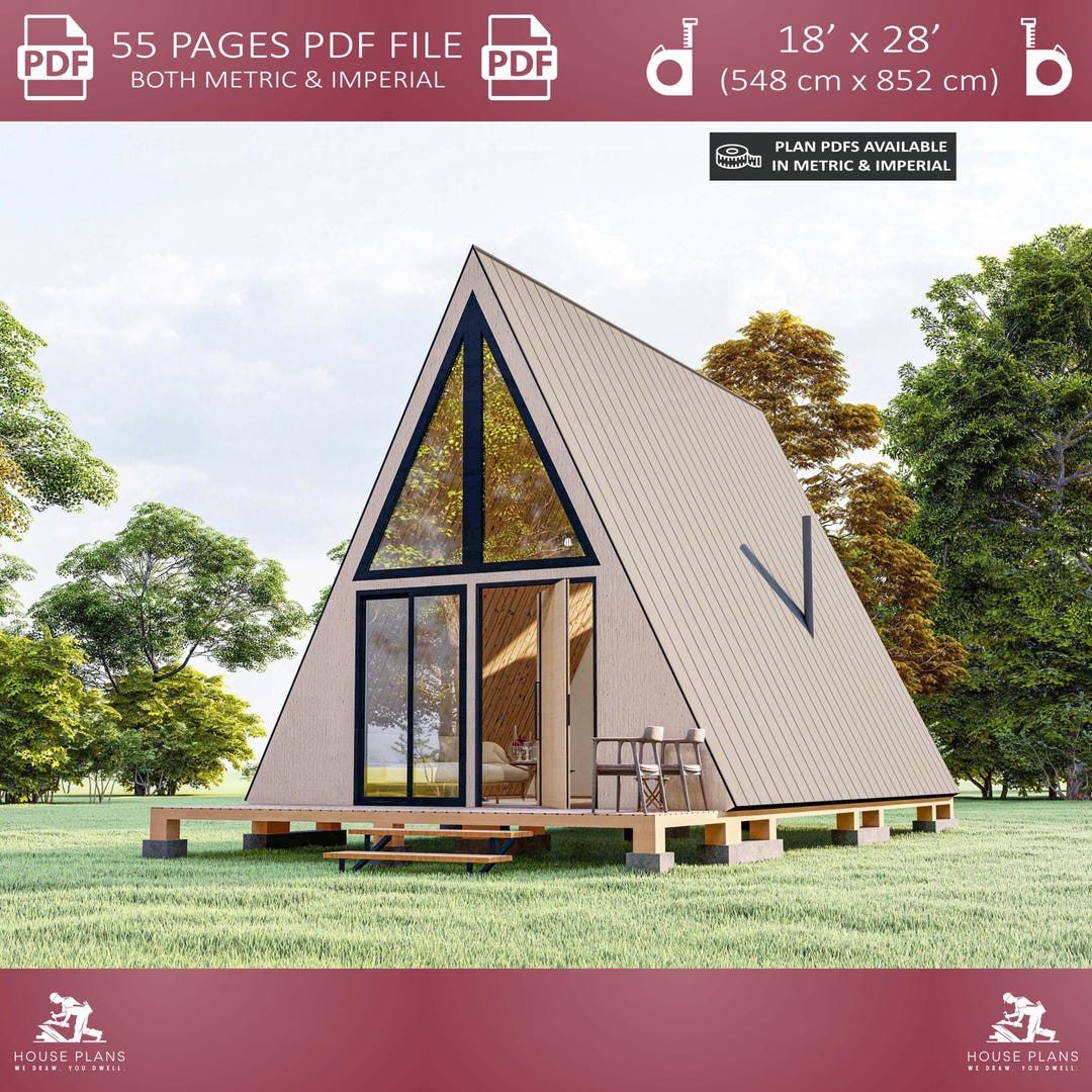 18' X 28' A Frame House Plans, 1-bedroom Tiny Home Plan, Small