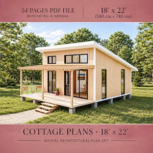 Tiny House Plans 18x22, Cabin House Plans, DIY Tiny Home, Small Cabin Plans, 1 Bedroom House Plans, 400 SQFT Adu House Plans, Cottage Plans