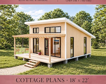 Tiny House Plans 18x22, Cabin House Plans, DIY Tiny Home, Small Cabin Plans, 1 Bedroom House Plans, 400 SQFT Adu House Plans, Cottage Plans