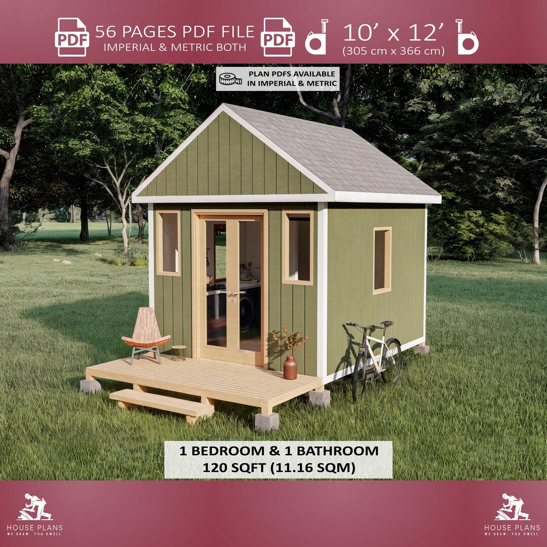 Cabin Plans 10x12, Tiny House Plan, Small House, 1 Bedroom Cottage - Etsy