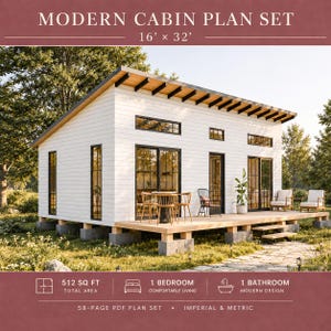 Tiny House Plans 16x32, Cabin Plan, Small House DIY, Cottage Home, 1 Bedroom Adu