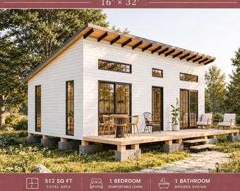 Tiny House Plannen 16x32, Blokhut Plan, Klein Huis Doe-het-zelf, Cottage Huis, 1 Slaapkamer Adu