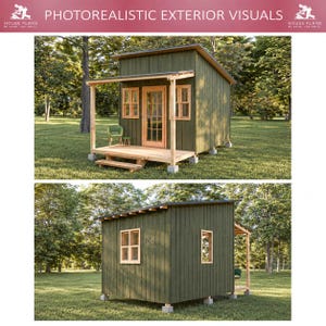 Modern huisje (10x12 meter), doe-het-zelf blokhut, plannen voor een tiny house, klein schuurtje afbeelding 9