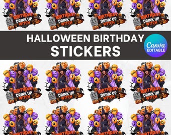 Birthday Design Template, Halloween Birthday Sticker Design Template, Styrofoam Cup stickers, T-Shirt Designs,Editable Birthday Sticker