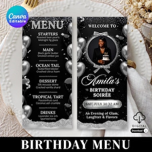 Editable Birthday Picture Menu, Full Picture Menu and Drink Card, Event Menu Template, Birthday Dinner Table Menu, Canva Template