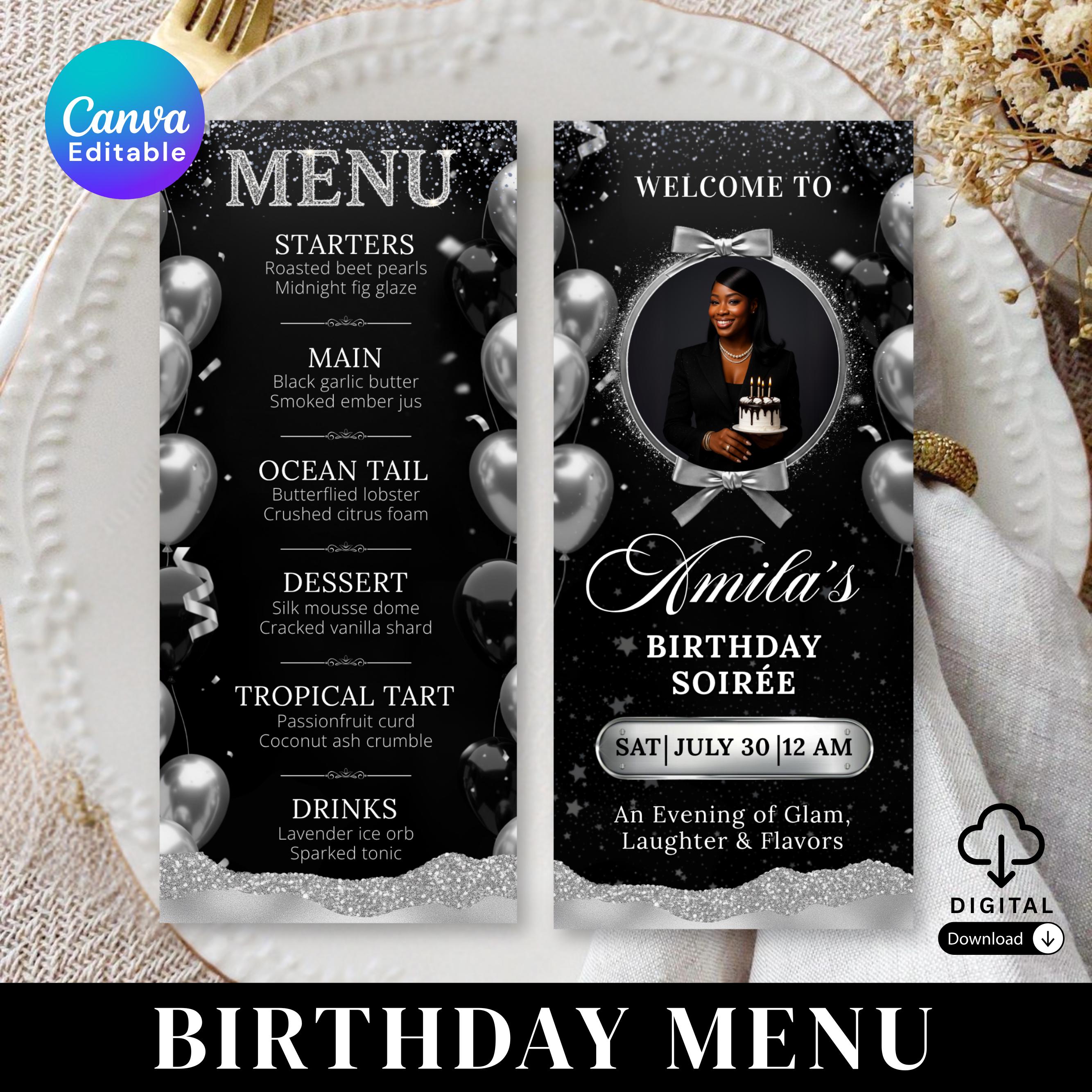 Editable Birthday Picture Menu, Full Picture Menu and Drink Card, Event ...
