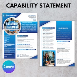 Capability Statement Canva Template, Business Capability Statement Design, Company Overview, Government Contracting Business Documen