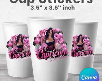 Styrofoam Cup Sticker Template, Pink and Black Birthday Cup, Pink Foam Cup Template, Pink Cup Stickers, Birthday Party Sticker Template