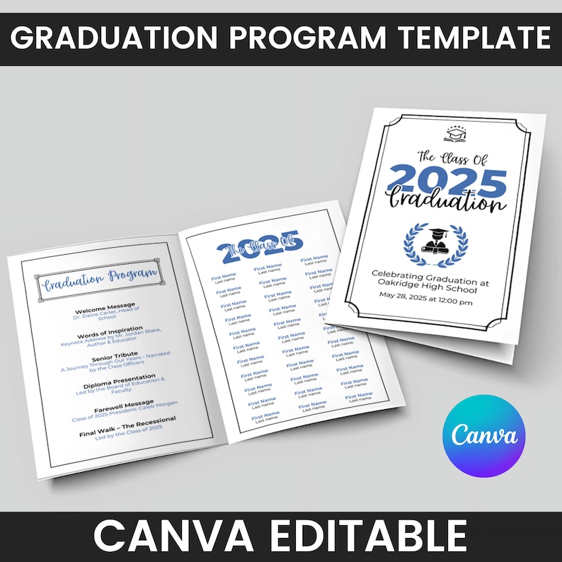 2025 Graduation Program Template Editable 2025 Ceremony Card,class of ...