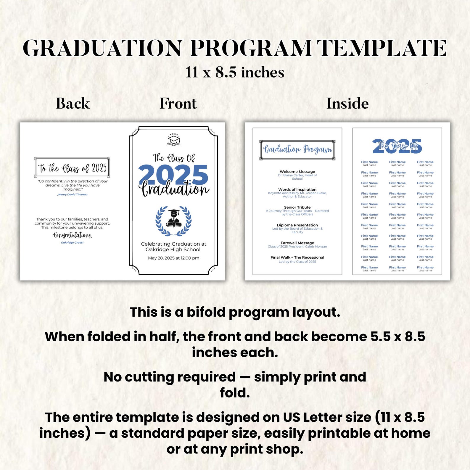2025 Graduation Program Template, Editable 2025 Ceremony Card, Class of ...