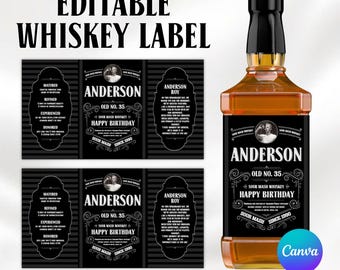 Custom Whiskey Label Canva Template, Your name Whiskey Bottle Tag,  Editable Whiskey Bottle Label, Printable Whiskey Bottle Label, Canva