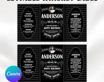 Custom Whiskey Label Canva Template, Editable Whiskey Bottle Label, Personalized Whiskey Bottle Tag,  Printable Whiskey Bottle Label, Canva
