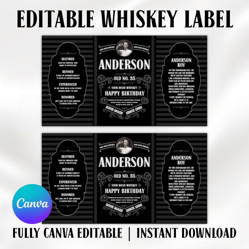 Custom Whiskey Label Canva Template, Editable Whiskey Bottle Label ...