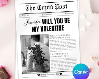 Valentines Cupid Post Newspaper, Custom Newspaper Template, Will You Be My Valentine Newspaper, Large Newspaper Template, Printable,Editable