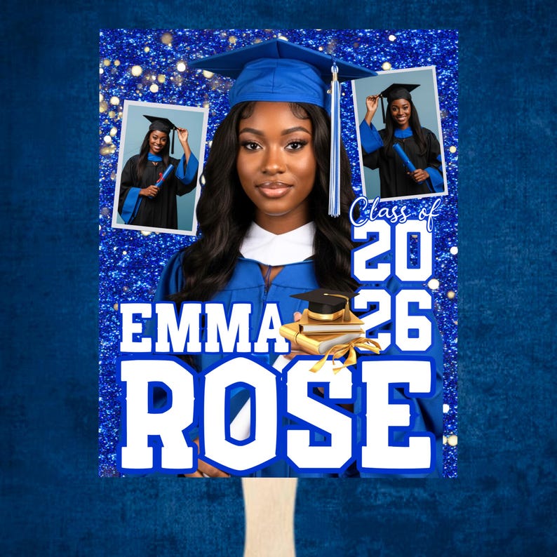 5 Blue Graduation Fan Canva Editable Templates, Graduate Fans Senior ...