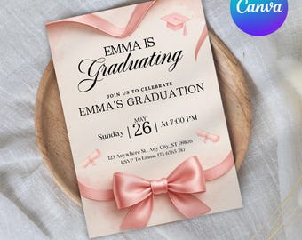 Pink Bow Graduation Invitation, Pink Coquette Bow Graduation Invite, Bow Grad Invitation, Coquette Grad Invite, Class 2025 Grad Invitation