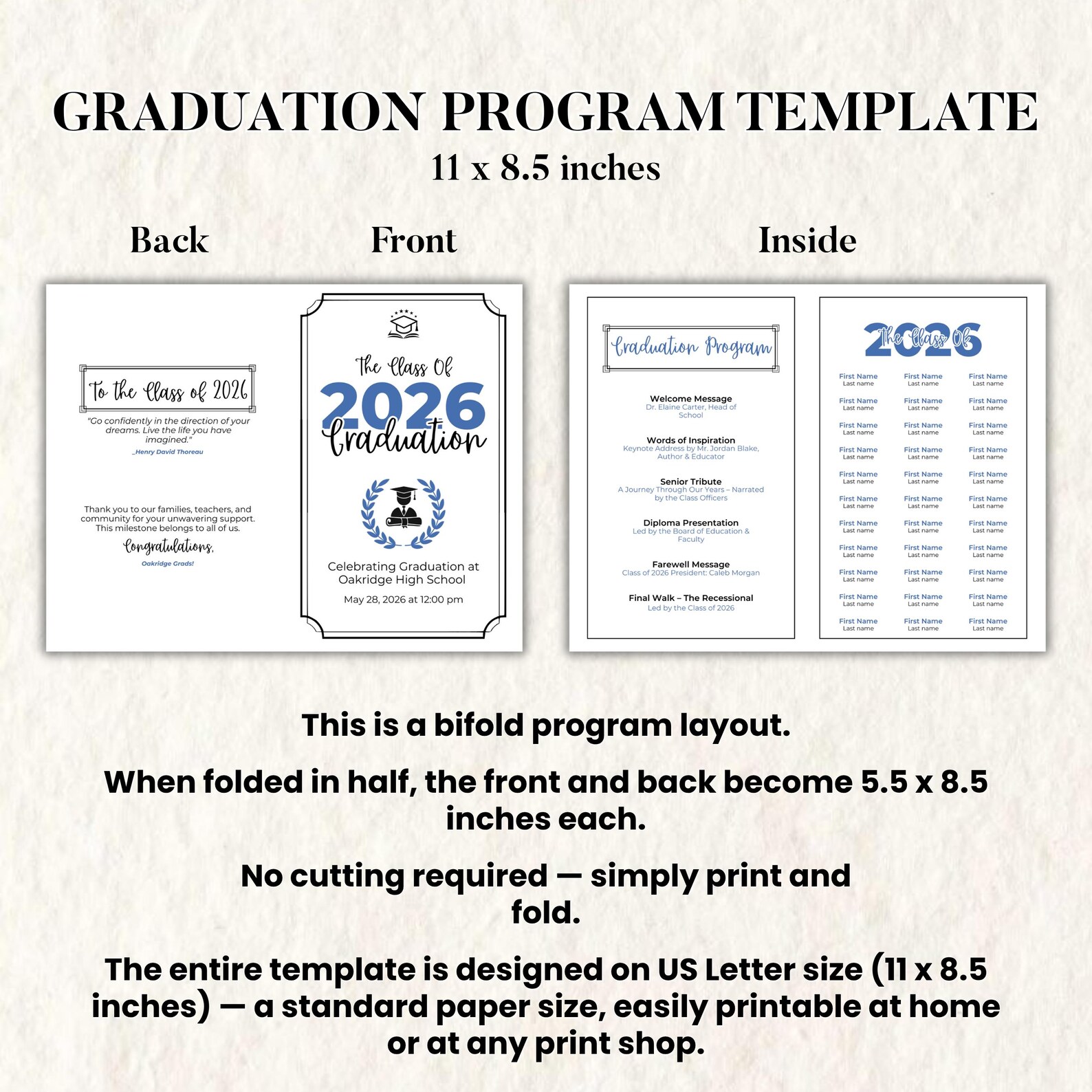 Program Level Image Grad Underg 2026 Graduation Program Template Editable Grad Ceremony Card,class of ...