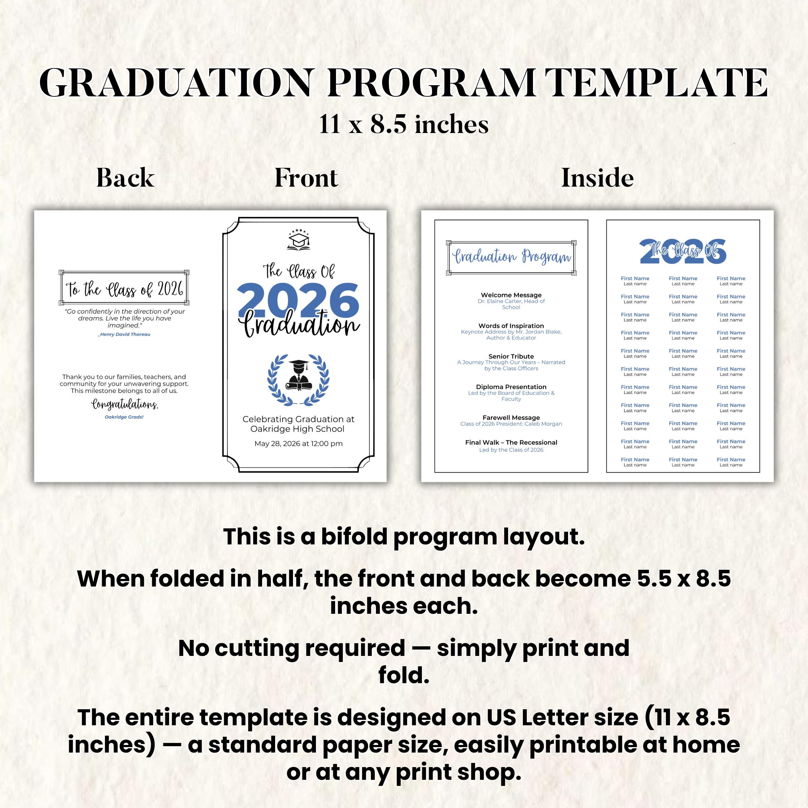 2026 Graduation Program Template Editable Grad Ceremony Card,class of ...