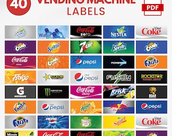 40 Drink Machine labels Vending Machine Label, High Quality Labels, Sparkling Water and Soda Pop Labels, Soft Drinks Vending Machine Label