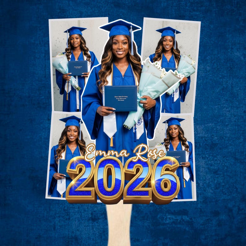 5 Blue Graduation Fan Canva Editable Templates, Graduate Fans Senior ...