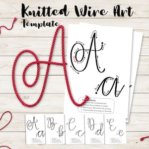 May include: A Knitted Wire Art Template featuring a red rope shaped into a cursive letter A. The set includes white instructional sheets with black printed letters A through E, numbered guides, and directional arrows for forming wire shapes.