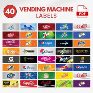 40 Verkaufsautomaten Etikett, hochwertige Etiketten, Sprudelwasser und Soda Pop Etiketten, Etiketten für Automaten für alkoholfreie Getränke, Etikett für Getränkeautomaten