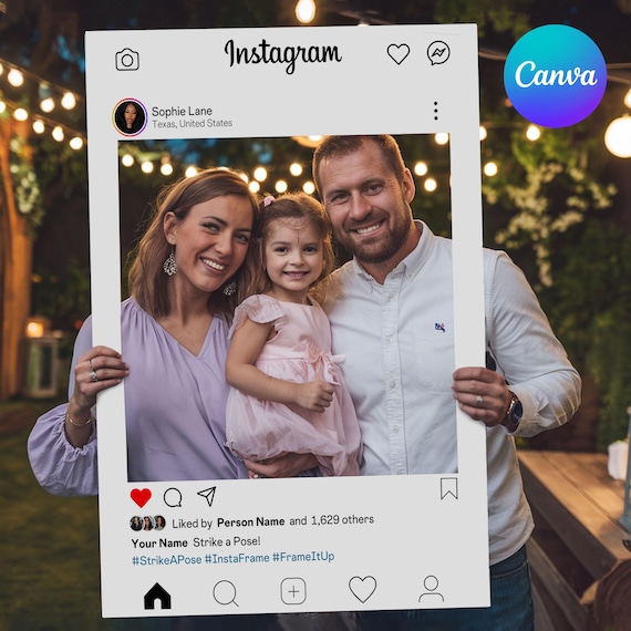 Instagram Frame Canva Template, Instagram Frame For Photo booth, Blogger, Wedding, Instaframe, Selfie Frame, Photo Prop Frame Template