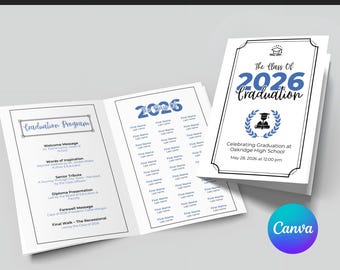 Programa de formatura do 8º ano, Programa de formatura do 5º ano, Modelo de programa de formatura de 2026, Turma de 2026, Ensino Médio e Faculdade, Modelo do Canva