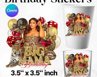 Red Cheetah Birthday Sticker, Styrofoam Cup Sticker, Cheetah Cherry Shot Glas Styrofoam Big mama Stickers,cherry cheetah Stickers,Shot glass
