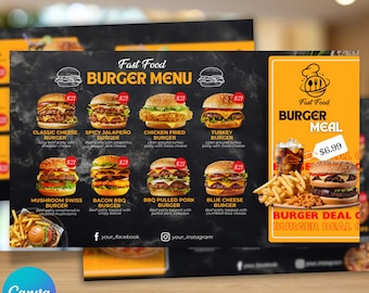 Animated Digital Download Tv Restaurant Menu Template, catering menu, Restaurant menu Display screen, Editable menu Board, Canva template
