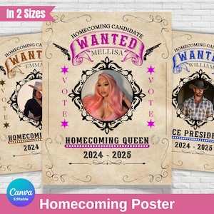 Editable Wanted Poster Homecoming Queen, Homecoming Poster, Homecoming Campaign, Class Treasurer, Class President, Edit then Print poster