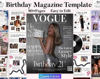 Modello regalo personalizzato per la migliore amica con rivista di compleanno, regalo di compleanno Vogue modificabile per la migliore amica, regalo per lei, ricordo di compleanno personalizzato per ragazza su Canva