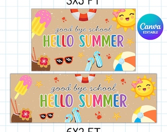Auf Wiedersehen Schule Hallo Sommereinladung, bearbeitbare Sommerpause Party einladen, Ende der Schule Kinder Party Einladung, Sonne Strand Swim Pool Vorlage