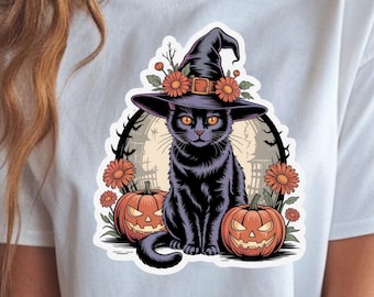 Calabaza de Halloween con gato negro (Png), Calabazas lindas con gato negro (Png), Gato negro floral bohemio (Png), Calabaza con gato negro (Png), Calabaza con gato negro fantasma (Png)