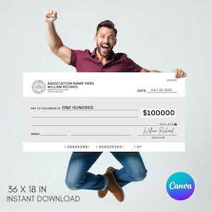 Super Large Blank Check, 36 x 18 in Manifestation Check Canva,Blank Check Blank,Check for Charity fundraising event,Personal Check Template