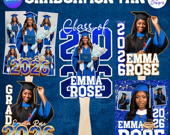5 Blue Graduation Fan Canva Editable Templates, Graduate Fans Senior, Graduation Paddle Fan Class of 2026, Graduation Sign, Digital Download