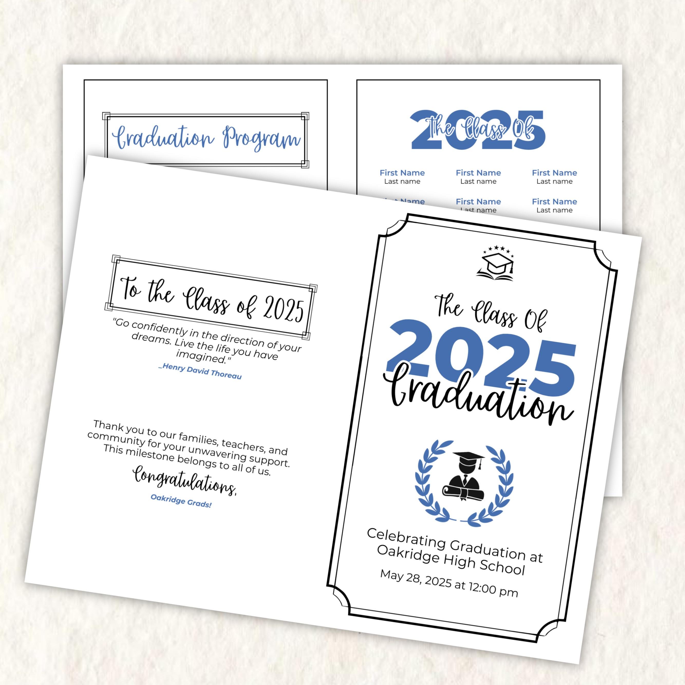 2025 Graduation Program Template Editable 2025 Ceremony Card,class of ...
