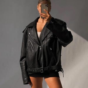 Frauen klassische schwarze Jacke Streetwear Biker Lederjacke Damen Schaffell Leder Plus Size Jacke Jacke Geschenk für sie übergroße Lederjacken