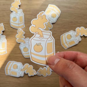 Adesivo per succhi di frutta - Succo d'arancia | Adesivo lucido | Adesivo carino | Kawaii