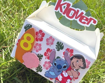 Custom Tropical Birthday Favor Box | Lilo & Stitch Hawaiian Party Treat Box
