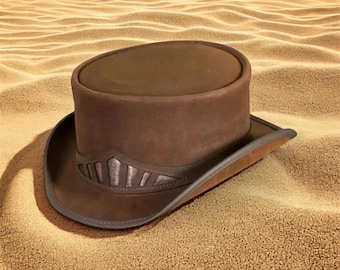 Rustic Brown Leather Steampunk Top Hat: Victorian Cosplay costume formal hat