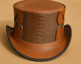 Cappello a cilindro Steampunk in pelle marrone: , Cappello da cappellaio matto in stile vittoriano
