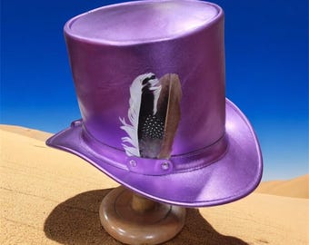 Purple leather Top Hat:  Steampunk Costume cosplay hat
