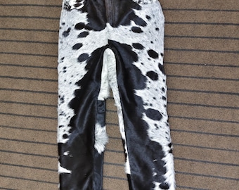 Cowhide Leather Western Pants: Brown & White Fur, Rodeo Style