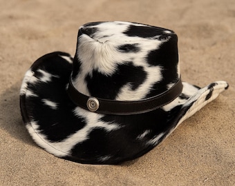 Vintage Black Cowhide leather Cowboy Hat: Western Rodeo style Hat