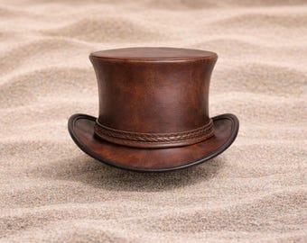 Cartola Steampunk: Chapéu de couro marrom estilo vitoriano