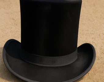Cartola Steampunk feita à mão em seda preta. Chapéu para fantasia vitoriana de cosplay.