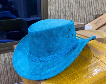 Vintage Made in USA Leather Suede Teal Hat Vegan Suede Cowboy Hat (Dark Teal) with belt style band  main image 2